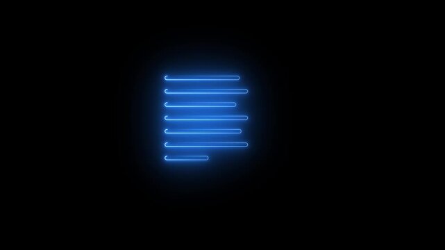 Glowing blue neon document icon on a black background