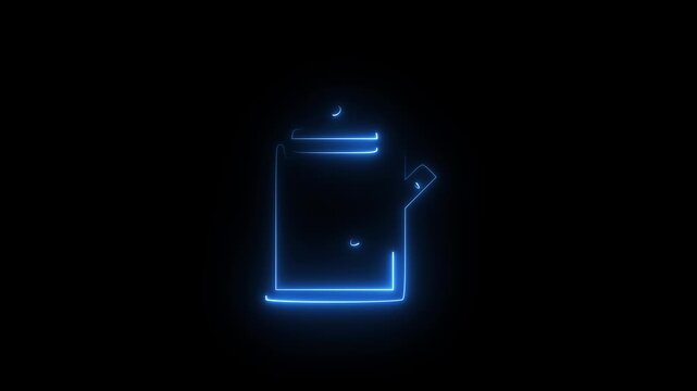 Glowing blue neon clipboard icon on black background