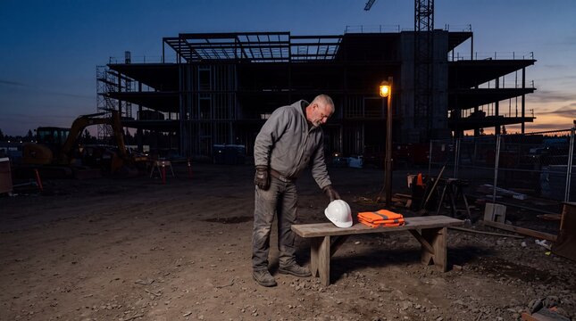Bauhelm und Warnweste bereitlegen in der D&auml;mmerung