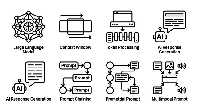 AI Large Language Model and Prompt Engineering Line Icon Set