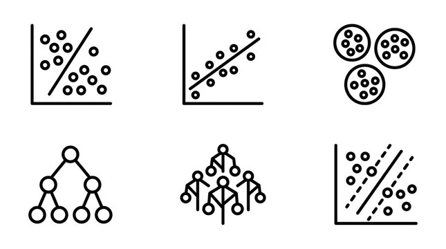 Machine Learning and Data Science Line Icon Set