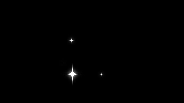 Black back grown white shining particles with glowing magic burst, cartoon doodle twinkle effects, seamless loop animation on black screen, 4k video