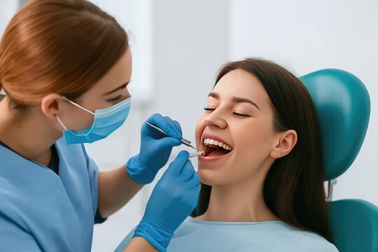 Dental hygienist applying fluoride treatment to a patient in a clinic