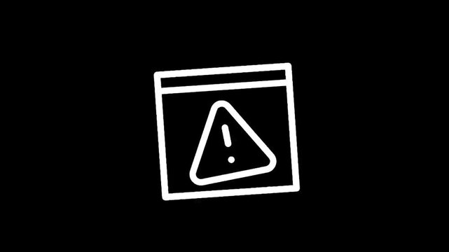 Warning symbol inside a browser window icon on black background