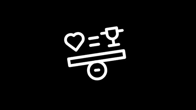 Balance between love and alcohol, represented by icons on a seesaw