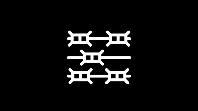 Minimalist white barbed wire icon on a stark black background, symbolizing security and boundaries