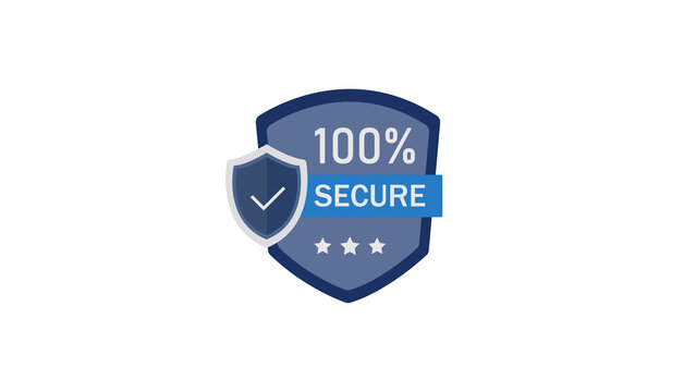 100 Percent Secure Shield Badge Icon on White Background