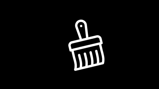 Simple white icon of a brush with dust particles on a black background