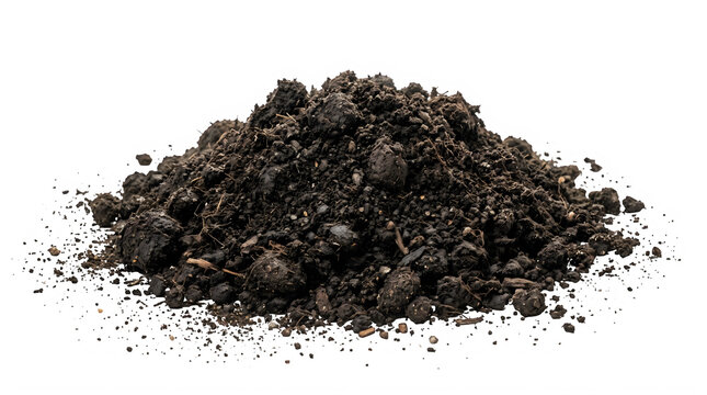 Pile of dark soil or compost with small stones and organic material in a close-up