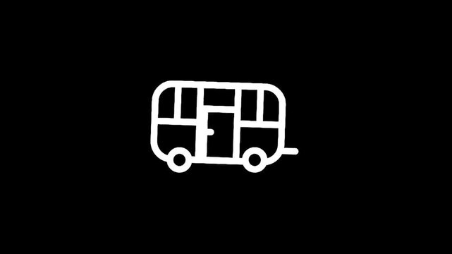 Simple hand-drawn white outline of a caravan on a black background