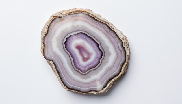Macro abstract cross-section of polished purple and white agate mineral gemstone