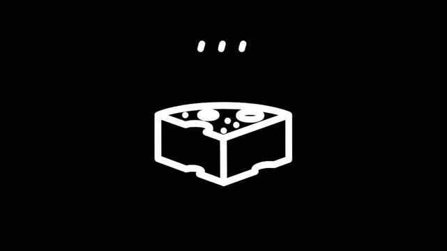 Simple white line art icon of a cheese wedge on a black background
