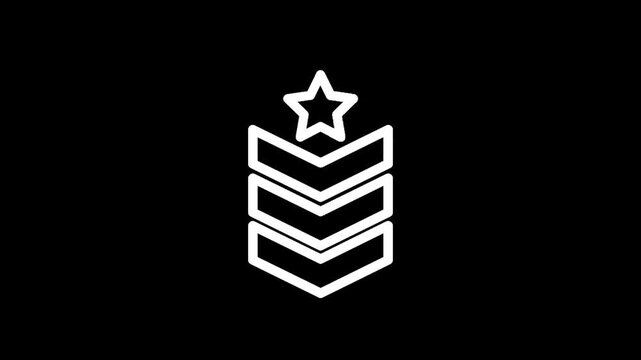 White chevron rank insignia with a star on a black background, minimalist design