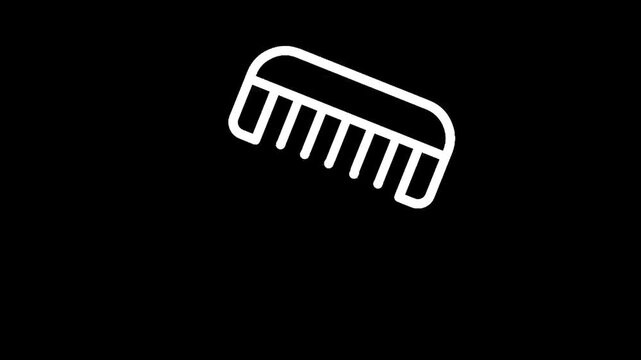 Simple white comb icon on a black background, minimalist design for grooming and styling