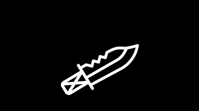 Simple white outline of a combat knife on a black background