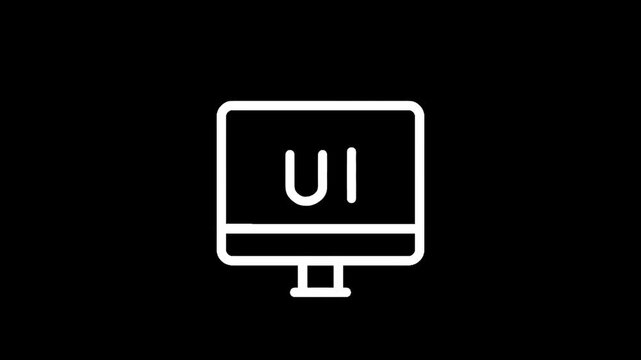 Simple white computer monitor icon displaying the letters UI on a black background