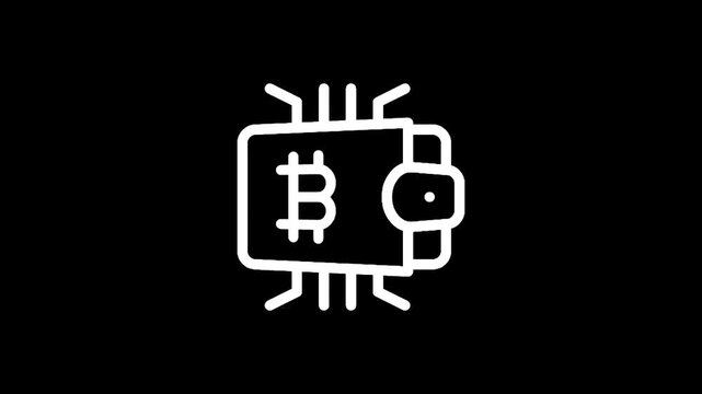 Digital bitcoin wallet icon integrated with microchip technology and circuit board elements