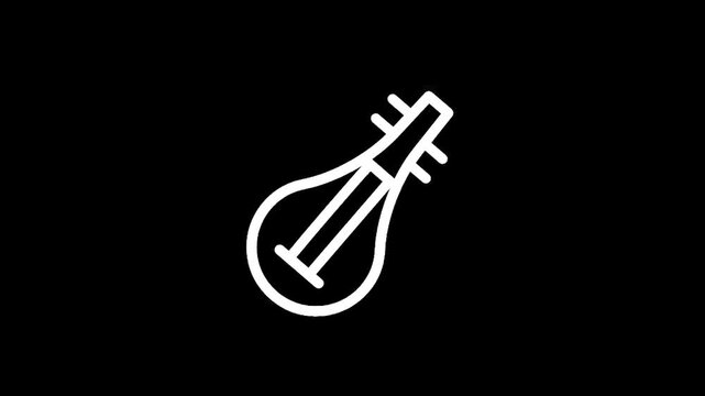 Simple white outline icon of a traditional stringed musical instrument on a black background