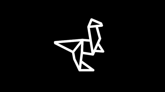 Geometric origami dinosaur logo on a black background, minimalist design