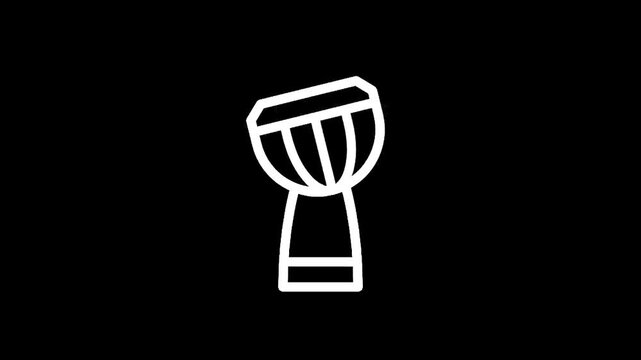 Simple white outline of a djembe drum on a black background, minimalist design