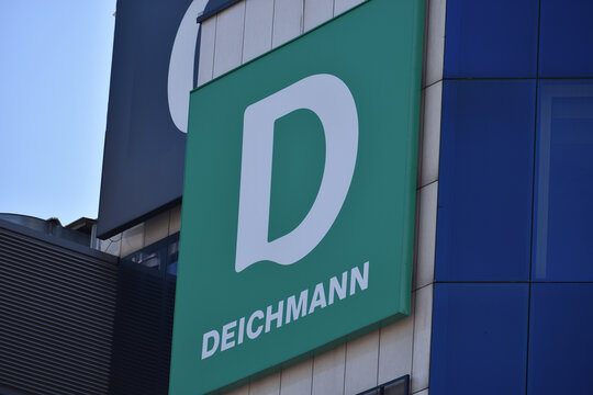 Deichmann shoes store with emblem, signage, logo at Blue City shopping mall. WARSAW, POLAND - APRIL 18, 2026
