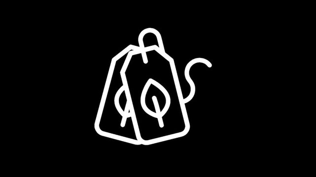 Two white outline tags with leaf symbols on a black background, representing eco-friendly products