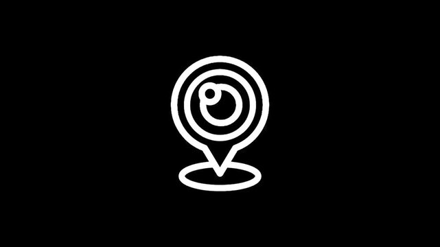 Abstract concentric circles within a location pin icon on black background