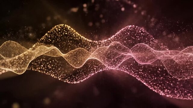 Golden and Pink Flowing Particle Wave with Glow.