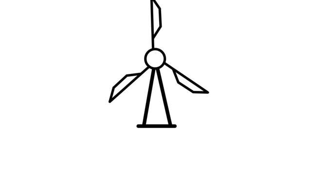 Animated windmill linear icon. Wind power generator. Alternative energy. Green resource. Seamless loop HD video with alpha channel on transparent background. Outline motion graphic animation