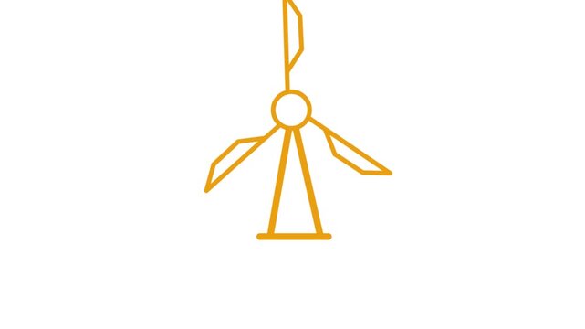 Animated windmill white line icon. Wind power generator. Loop HD video with chroma key, alpha channel on transparent background.