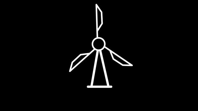 Black line Wind turbine icon isolated on white background. Wind generator sign. Windmill for electric power production. 4K Video motion graphic animation