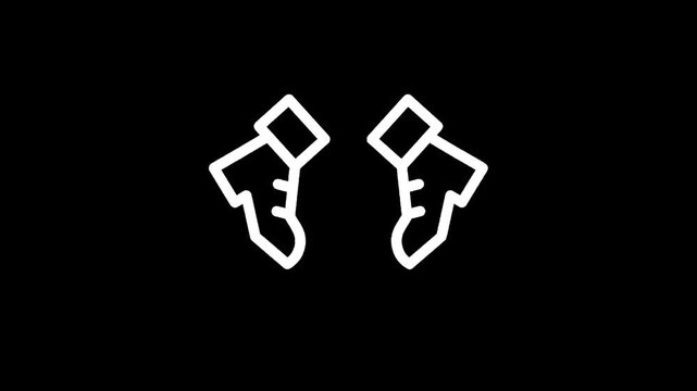 Stylized white outline of two cartoonish boots on a black background