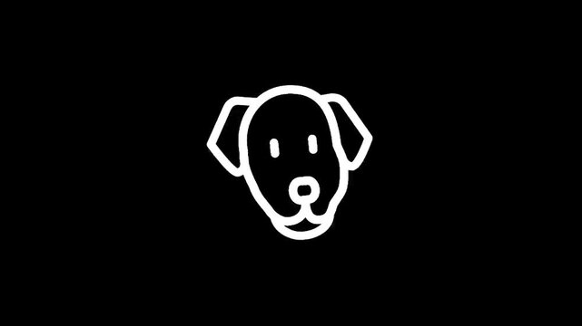 Simple white outline of a dog's head on a black background, minimalist icon