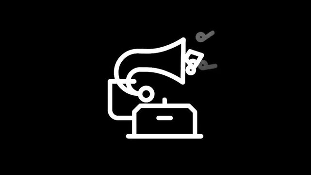 Vintage gramophone icon with musical notes emanating from the horn, representing sound and music