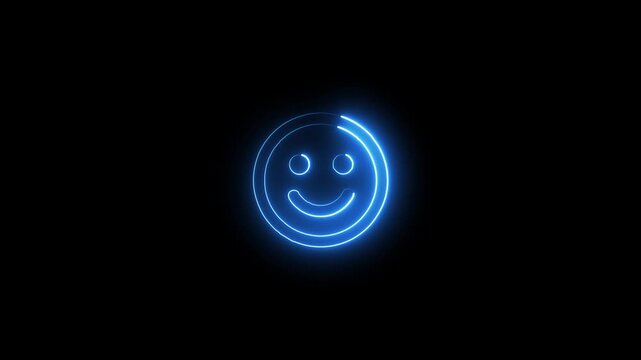 Neon glowing neon line Smiley face icon animation isolated on black background. Happy smiley chat symbol. Abstract smile icon animation.4K Video motion graphic