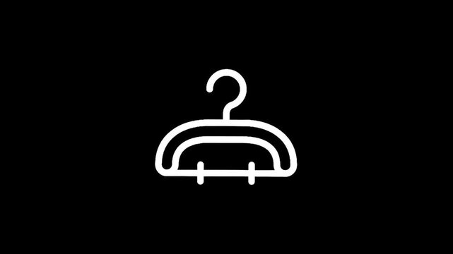 Simple white clothes hanger icon on a black background, minimalist design