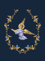 Fototapeta premium The Angel. Decorative vintage floral illustration in Byzantine style