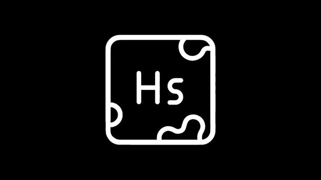 Hassium element symbol and atomic number 108 on a black background