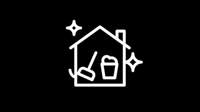 Clean house icon with broom and bucket, representing home sanitation and hygiene services