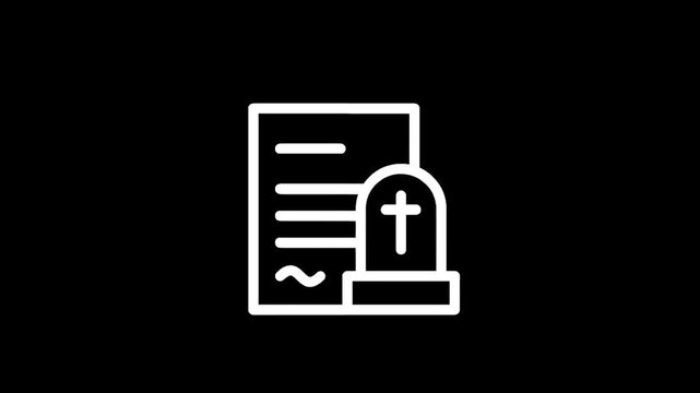 Icon representing a tombstone and a document with a signature, symbolizing death and legal matters