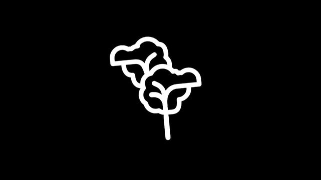 Simple line art icon of two stylized trees against a black background