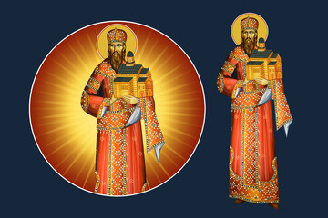 Fototapeta premium Saint Stefan Urosh I. Illustration - fresco set in Byzantine style