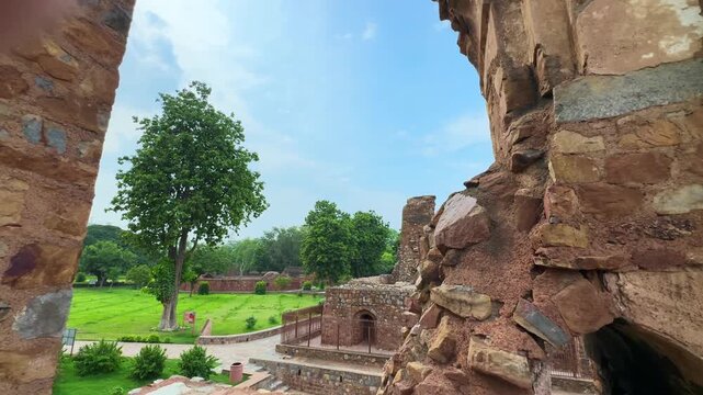 Feroz Shah Kotla fort with pillar in delhi. One of the oldest structures in Delhi.