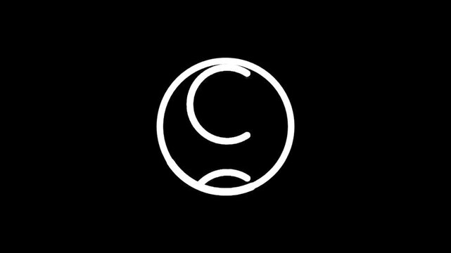 Minimalist white outline of a tennis ball on a solid black background