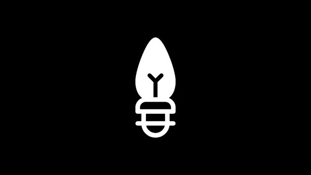 Simple white candle flame light bulb icon on a black background