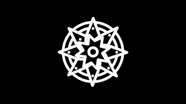Stylized white compass rose icon on a stark black background, symbolizing direction and navigation