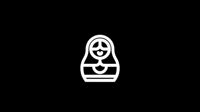 Simple white matryoshka doll icon on a black background, minimalist design