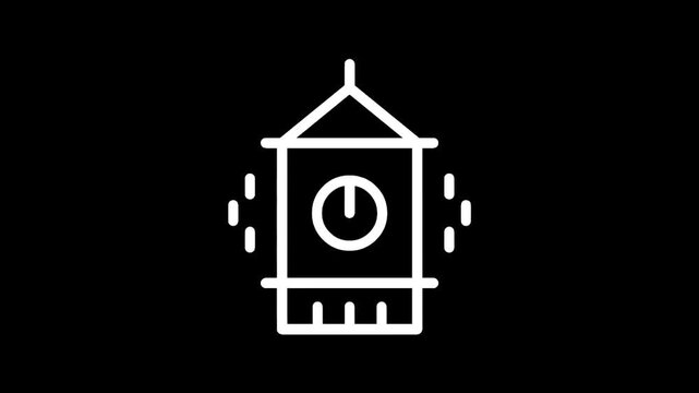 Stylized outline of Big Ben clock tower with a power button symbol on its face