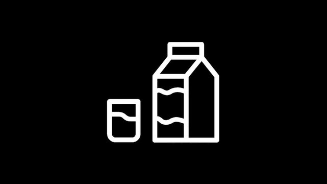 Simple white outline icon of a milk carton and a glass of milk on a black background