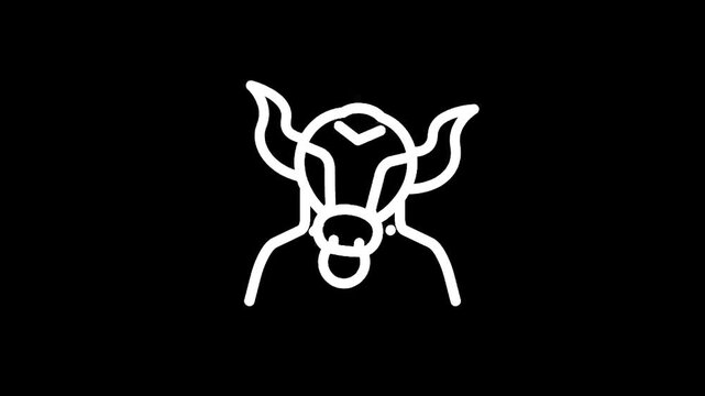 Minimalist line art of a bull-headed person against a stark black background